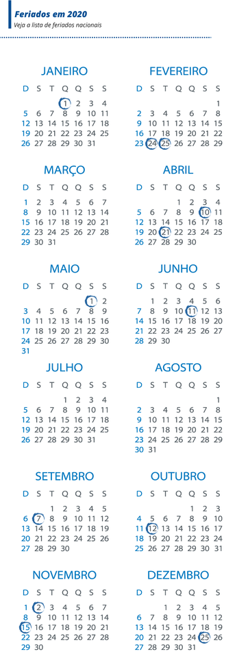2020 calendario
