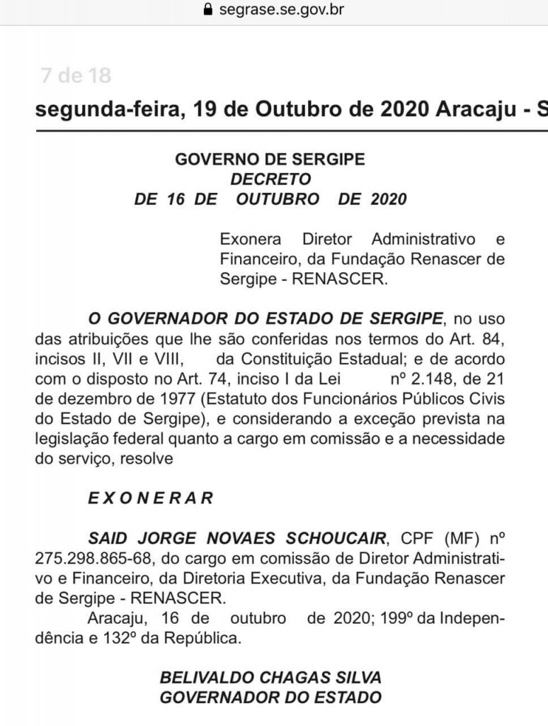 exoneracao renascer out 20