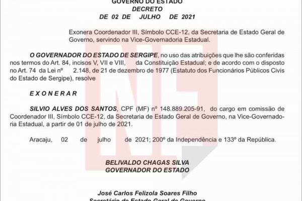 belivaldo exonera silvio santos pt andre moura jul 2021