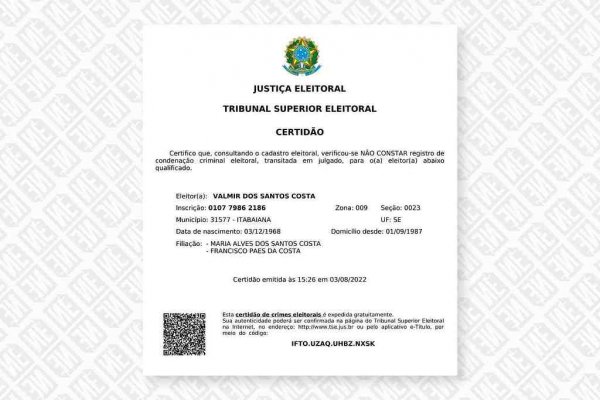certidao fake valmir 2022