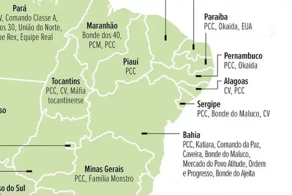 Mapa Faccoes criminosas Brasil 2023