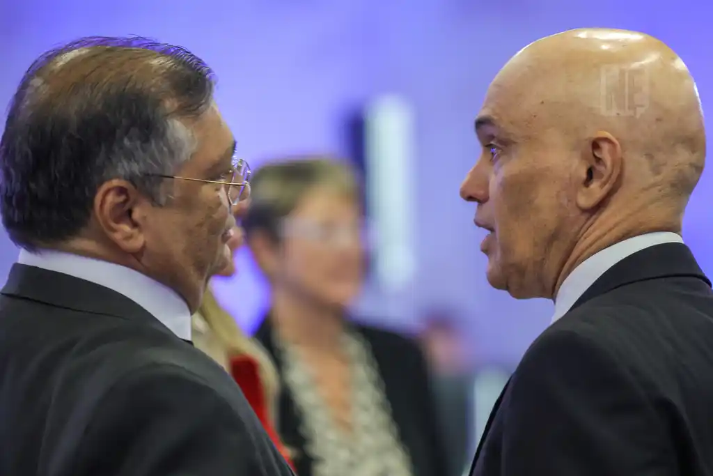 Brasília (DF) 14/08/2024 – Os ministros do STF, Flávio Dino e Alexandre de Moraes, participam do seminário "A necessidade de regulamentar as redes sociais e o papel das plataformas na economia digital"