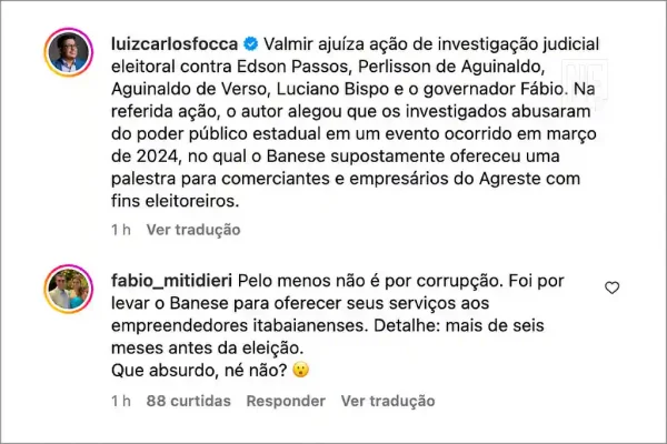 Valmir de Francisquinho processa Fábio Mitidieri e busca torná-lo inelegível