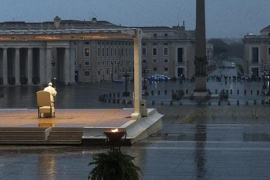 Papa Francisco sozinho na Praça São Pedro durante a pandemia da Covid-19 – 27/03/2020