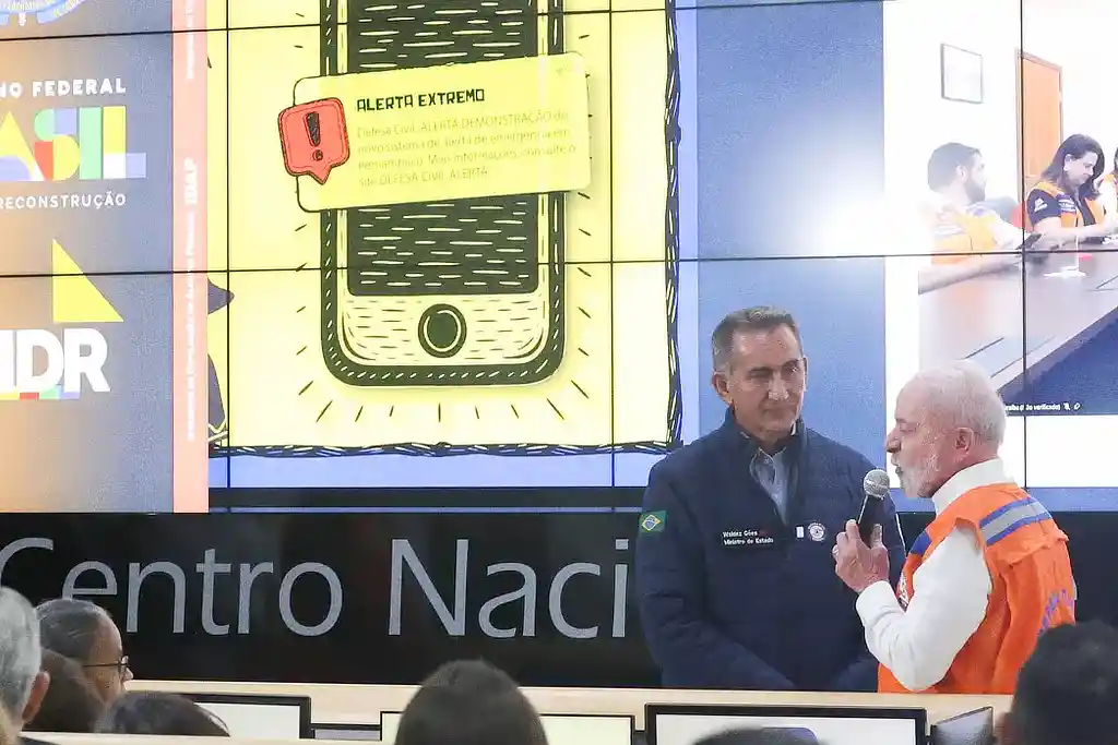 Presidente Luiz Inácio Lula da Silva participa da ativação do novo sistema Defesa Civil Alerta
