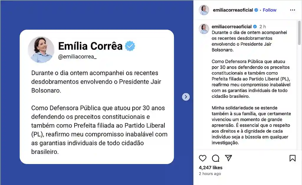 Posicionamento da Prefeita de Aracaju  após o ex-presidente Bolsonaro ser alvo da PF e usar tornozeleira por ordem do STF