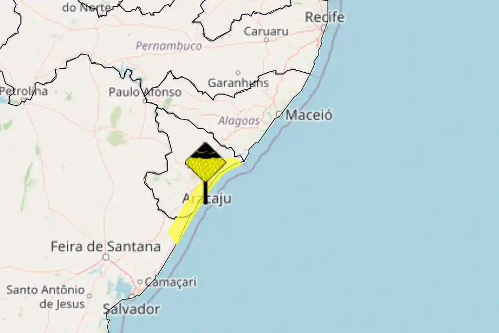 Alerta de chuva forte para cidades de Sergipe e Bahia