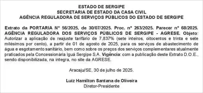 Aumento na conta de água em Sergipe