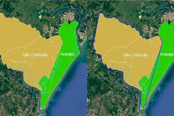 Mapas com limites territoriais entre Aracaju e São Cristóvão