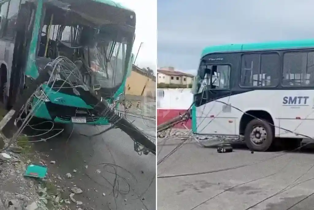 Ônibus colide com poste em Aracaju