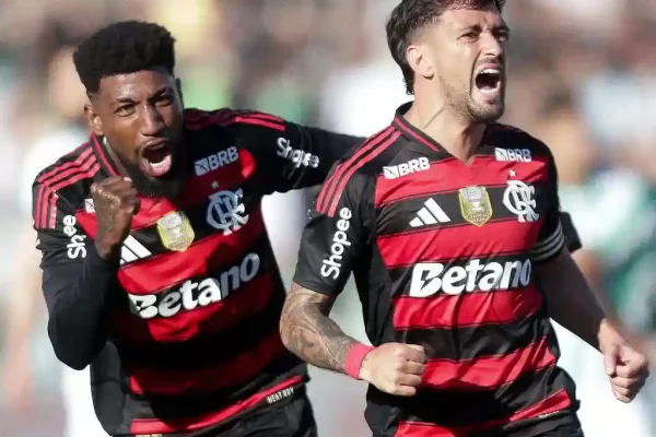 Jogadores do Flamengo comemoram gol no Brasileirão 2025