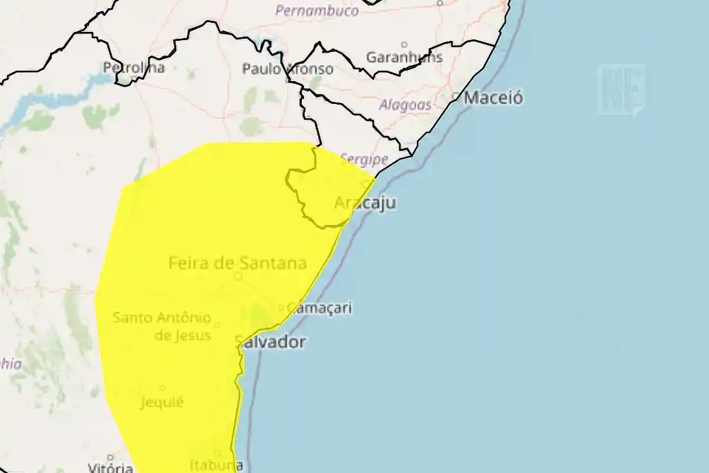 Alerta de ‘Perigo Potencial’ para Sergipe emitido pelo INMET