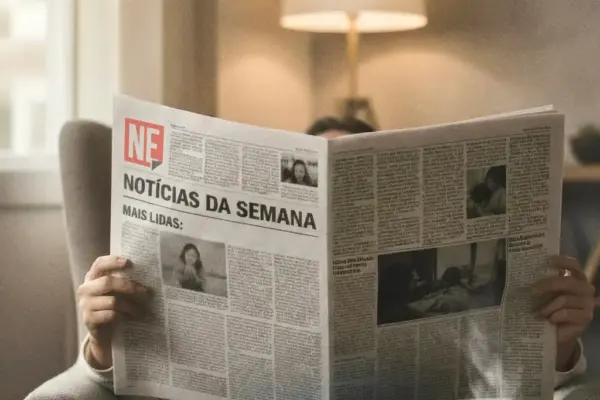 Ilustração de capa com uma pessoa lendo jornal com as 'notícias da semana' do NE Notícias