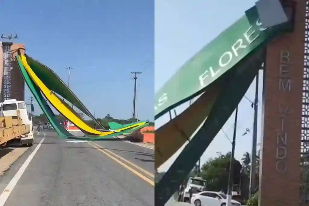 Pórtico em Ilha das Flores derrubado por vento