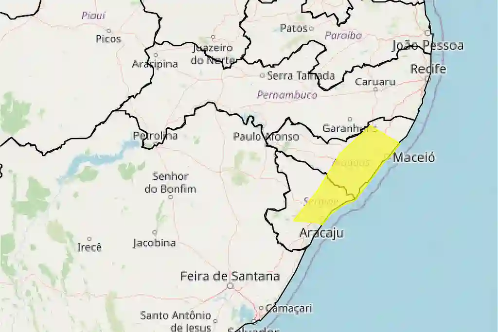 Alerta do INMET para Sergipe e Alagoas