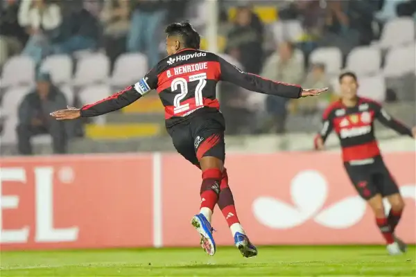 Bruno Henrique, do Flamengo, comemora gol na estreia da Libertadores 2026
