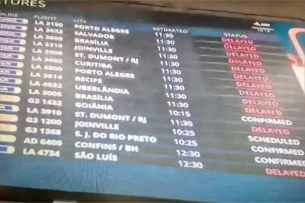 Painel exibe voos atrasados em aeroportos do Brasil