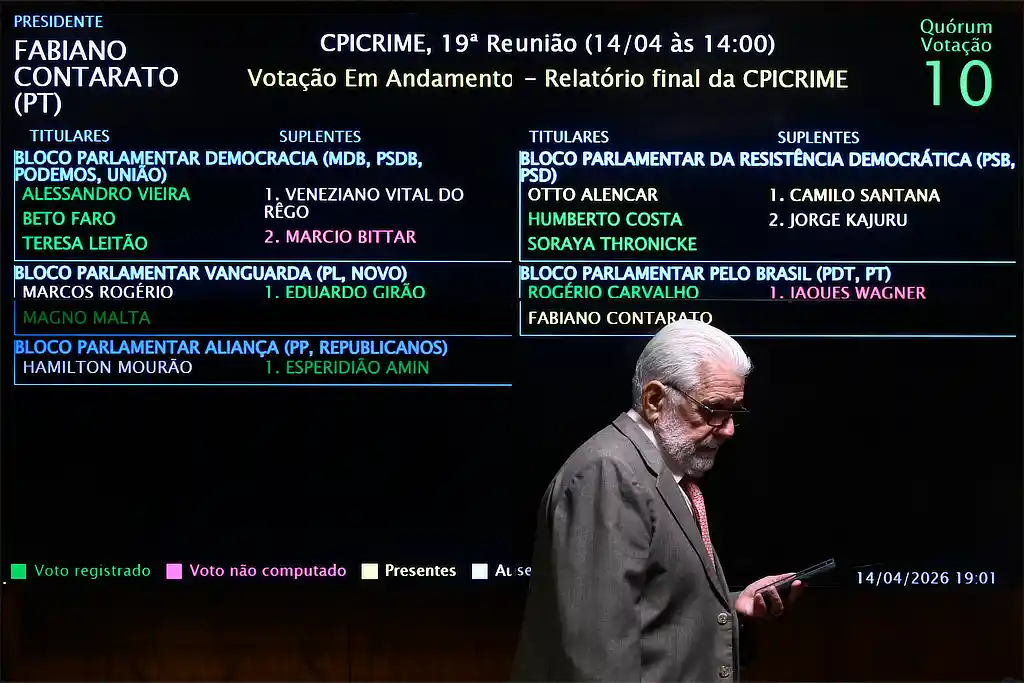 Painel no Senado exibe votação em andamento do Relatório final da CPI do Crime Organizado
