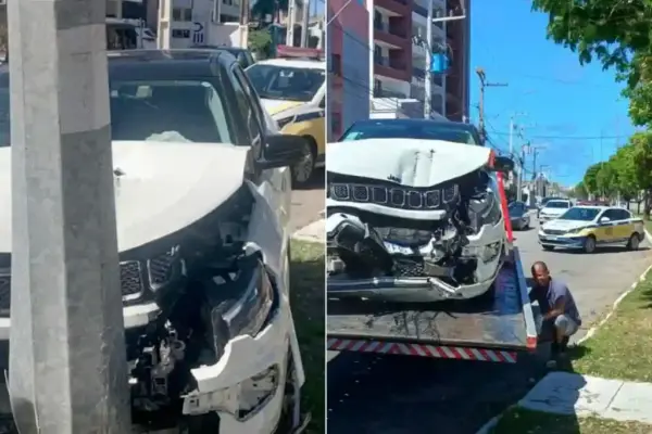 Carro bate em poste na Coroa do Meio, em Aracaju