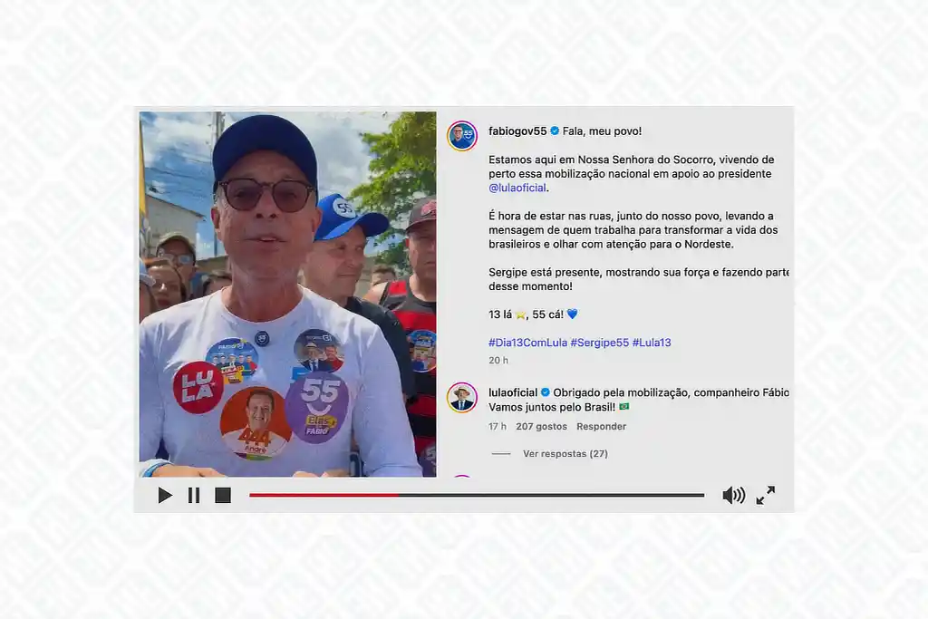 Em postagem nas redes sociais, Lula agradece Fábio Mitidieri por apoio em Sergipe